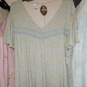 4X SONOMA BABYDOLL KEY-HOLE BACK KNIT TOP SMALL DAISY PRINT BLUE